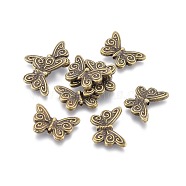 Tibetan Style Alloy Beads, Butterfly, Nickel Free, Antique Bronze, 12x17.5x3mm, Hole: 1mm(PALLOY-E488-12AB-NF)