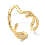 Brass Open Cuff Rings, Wave Ring for Women, Real 18K Gold Plated, 8~17mm, Inner Diameter: 18mm(RJEW-Q778-39G)