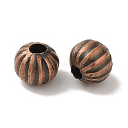 Iron Corrugated Beads, Nickel Free, Red Copper, Round, 8mm in diameter, hole: 3mm, about 1563pcs/1000g(E300Y-NFR)