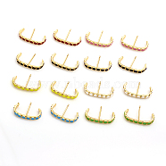 Brass Enamel Stud Earrings, Golden, Mixed Color, 20x2.5mm, Pin: 0.8mm(EJEW-L234-80-G)
