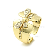 Brass Micro Pave Cubic Zirconia Open Cuff Rings, Bowknot, Real 16K Gold Plated, Inner Diameter: 17mm(RJEW-K256-26G)