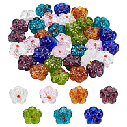 35Pcs 7 Colors Transparent Handmade Bumpy Lampwork Beads, with Silver Glitter, Flower, Mixed Color, 13.5~14.5x14.5x8.5~10mm, Hole: 0.8~1.6mm, 5pcs/color(FIND-FH0003-83)