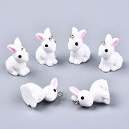 Resin Pendants, with Platinum Tone Iron Loops, 3D Rabbit, White, 23~24x13~14x19mm, Hole: 2mm(RESI-S356-53)