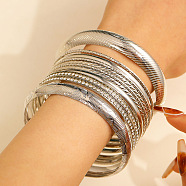 11Pcs Alloy Bangle Set for Women, Platinum, Diameter: 70mm(WG160B4-04)