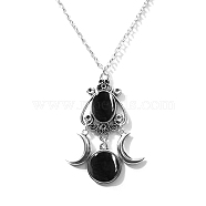 Gothic Triple Moon Goddess Glass Pendant Necklace, Black, 19.69 inch(50cm)(PW-WGDB247-03)