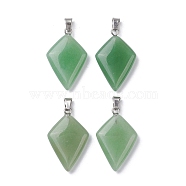 Natural Green Aventurine Pendants, Kite Charms with Stainless Steel Color Plated Stainless Steel Snap on Bails, 28~28.5x18x5.5~6mm, Hole: 5.5x3.5mm(G-C110-05E-P)
