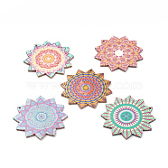 Printed Wooden Big Pendants, Flower, Mixed Color, 59.5x59.5x2.5mm, Hole: 1.5mm(X-WOOD-S037-099)
