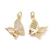Brass Cubic Zirconia Pendants, with Jump Ring, Butterfly Charm, Real 18K Gold Plated, 17.5x17x3mm, Hole: 3.4mm(KK-G453-19G)