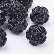 Opaque Acrylic Beads, Flower, Black, about 24mm long, 24mm wide, 20mm thick, Hole: 2mm, about 99pcs/500g(MACR-S635-4)