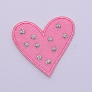 Computerized Embroidery Cloth Iron on/Sew on Patches, Costume Accessories, Appliques, Heart with Dot Pattern, Pink, 38x40x2mm(DIY-TAC0008-13)