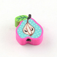 Handmade Pear Polymer Clay Beads, Deep Pink, 11~13x9~10x3~4mm, Hole: 1mm(CLAY-R060-43A)