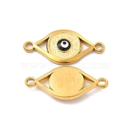 201 Stainless Steel Enamel Connector Charms, Real 24K Gold Plated, Eye Links, Black, 23.5x11x2.5mm, Hole: 1.8mm(STAS-P320-17G)