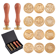 DIY Scrapbook Crafts, Including Pear Wood Handle, Brass Wax Seal Stamp Heads, Golden, 25x14mm, 14pcs/box(AJEW-CP0002-36D)