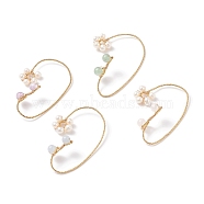 Natural Gemstone & Pearl Braided Flower Cuff Earrings, Gold Platd Brass Climber Wrap Around Earrings for Non Piercing, 58.5x37.5x1mm(EJEW-JE04957)