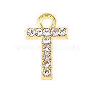 Golden Tone Alloy Rhinestone Pendants, Letter T, 13mm(PW-WGCC773-20)