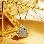 Stainless Steel Square Pendant Necklace, Stainless Steel Color, 15.75 inch(40cm)(CP3503-2)