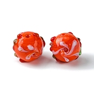 Handmade Bumpy Lampwork Beads, Round, Orange Red, 14.5~15.5x13.5mm, Hole: 1.4mm(FOIL-B001-08B)