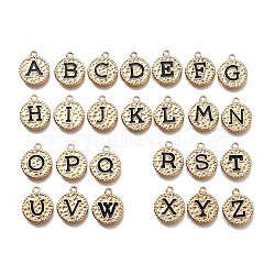 Alloy Enamel Pendants, Textured, Flat Round with Letter A~Z Charm, Golden, 17.5x14.5x2.5mm, Hole: 1.6mm, 26pcs/set(ENAM-K075-04G)