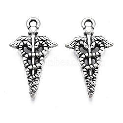 Tibetan Style Alloy Caduceus Medical Symbol Charms, Cadmium Free & Lead Free, Wing with Snak, Antique Silver, 25x13.5x2.5mm, Hole: 1.6mm, about 840pcs/1000g(X-TIBEP-N008-138)