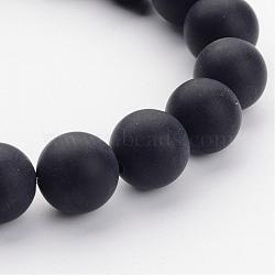 Grade A Natural Black Agate Beads Strands, Dyed, Frosted, Round, 10mm, Hole: 1mm, about 39pcs/strand, 15 inch(G447-5)