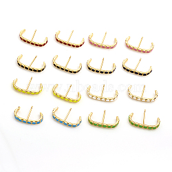 Brass Enamel Stud Earrings, Golden, Mixed Color, 20x2.5mm, Pin: 0.8mm(EJEW-L234-80-G)