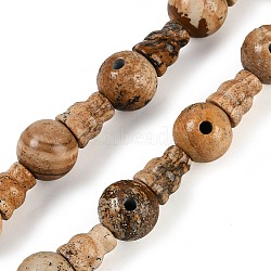 Natural Picture Jasper 3-Hole Guru Beads Strands, for Buddhist Jewelry Making, T-Drilled Beads, Gourd, 20x12mm, Hole: 1.8mm and 2mm(G-H064-E06-01)