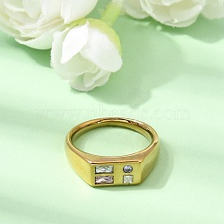 Stainless Steel Pave Colorful Cubic Zirconia Finger Rings, Ion Plating(IP), Real 18K Gold Plated, Rectangle, 6.5mm, US Size 7 1/4(17.5mm)(SA-CBA90C5-04C-G)