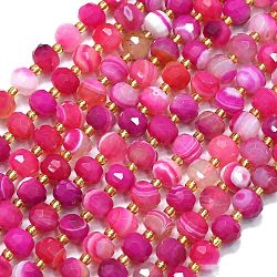 Natural Dyed Banded Agate Beads Strands, with Seed Beads, Faceted, Lantern, Camellia, 8~8.5x6.5~7mm, Hole: 0.6mm, about 44pcs/strand, 15.16''(38.5cm)(G-K389-E40-01)