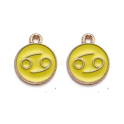 Alloy Enamel Pendants, Flat Round with Constellation/Zodiac Sign, Golden, Cancer, Yellow, 15x12x2mm, Hole: 1.5mm(ENAM-S124-01B-14D)