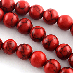 Synthetical Turquoise Gemstone Round Bead Strands, Dyed, Red, 8mm, Hole: 1.5mm, about 47~48pcs/strand, 14.5 inch(TURQ-R035-8mm-04)