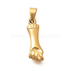 201 Stainless Steel Pendants, Hands Charm, Ion Plating(IP), Golden, 24.5x7.5x4mm, Hole: 7x3.5mm(STAS-Q344-05B-G)