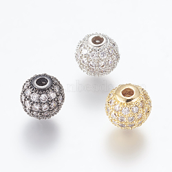 Brass Micro Pave Cubic Zirconia Beads, Round, Clear, 8mm, Hole: 1.5mm(ZIRC-E134-8mm-04)