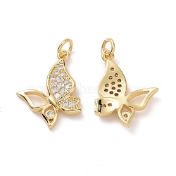 Brass Cubic Zirconia Pendants, with Jump Ring, Butterfly Charm, Real 18K Gold Plated, 17.5x17x3mm, Hole: 3.4mm(KK-G453-19G)