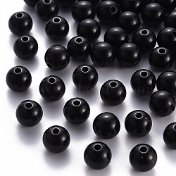 Opaque Acrylic Beads, Round, Black, 10x9mm, Hole: 2mm(X-MACR-S370-C10mm-S002)