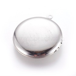 316 Stainless Steel Locket Pendants, Flat Round, Stainless Steel Color, 36x32x6mm, Hole: 2.3mm(X-STAS-P237-06P)