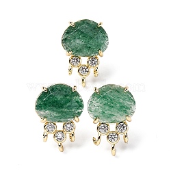 Brass Micro Pave Cubic Zirconia Stud Earring Findings with Natural Natural Green Strawberry Quartz, Jellyfish, Facted, Rack Plating, 19.5x13mm, Hole: 1.8mm, Pin: 0.8x12.5mm(KK-Z096-05G-02)