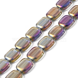 Transparent Electroplate Glass Bead Strands, Rainbow Plated, Rectangle, Purple, 12x10x4.5mm, Hole: 1mm, about 55pcs/strand, 25.98''(66cm)(EGLA-P049-02A-FR04)