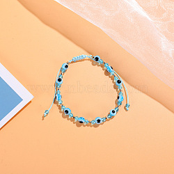 Evil Eye Resin Braided Bead Bracelets, Adjustable Bracelets for Women, Sky Blue(SL6023-3)