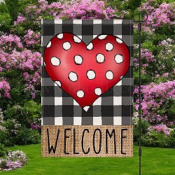 Valentine's Day Theme Linen Garden Flags, Double Sided Yard Flags Banner Sign, for Anniversary Wedding House Outdoor Decoration, Rectangle with Tartan Heart, Red, 450x310x3mm(AJEW-H146-03C)