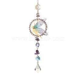 Fairy Brass & Resin Pendant Decorations, Natural Amethyst Chip & Glass Tassel for Garden & Home Decoration, Rosy Brown, 325mm(HJEW-TA00247-02)