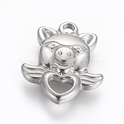 304 Stainless Steel Pendants, Pig, Stainless Steel Color, 17.7~17.8x15~15.3x3~3.1mm, Hole: 2mm(STAS-I105-45P)