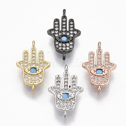 Brass Micro Pave Cubic Zirconia Links connectors, Hamsa Hand/Hand of Fatima/Hand of Miriam and Eye, Mixed Color, 19.5x11.5x2mm, Hole: 1mm(ZIRC-T012-77)