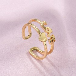 Brass Cuff Finger Rings, Word Love & Heart, Real 18K Gold Plated, 9mm, Inner Diameter: Adjustable(RJEW-C120-09G)