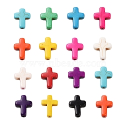 Synthetic Turquoise Beads Strands, Dyed, Cross, Mixed Color, 20x15x4mm, Hole: 1mm & 25x18x5mm, Hole: 1mm(TURQ-PH0002-01)