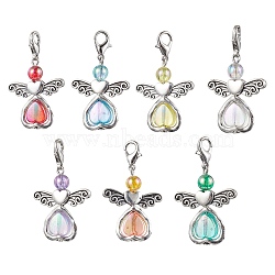 7Pcs 7 Colors Angel Acrylic Pendant Decorations, with Alloy Pendants and Swivel Lobster Claw Clasps, Mixed Color, 38mm, 1pc/color(X1-HJEW-JM01736-01)