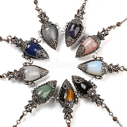Mixed Gemstone Dowsing Pendulum Big Pendants, with Rack Plating Red Copper Alloy Findings, Lead Free & Cadmium Free, Teardrop, 298~305mm(G-H293-01R)