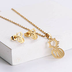 201 Stainless Steel Pendant Necklace & Stud Earring Sets, Golden, Cat Shape, 450mm(FS-WGB816B-30)