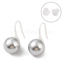 Hypoallergenic Bioceramics Zirconia Ceramic Dnagle Earrings, with Shell, No Fading and Nickel Free, Round, Silver, 15x10mm(EJEW-C111-17)