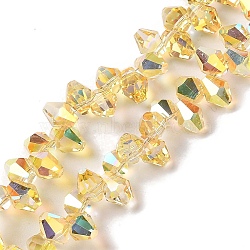 Half Rainbow Plated Electroplate Beads Strands, Faceted, Rhombus, Gold, 8.5x6mm, Hole: 0.9mm, about 98~99pcs/strand, 12.99~14.57''(33~37cm)(EGLA-H104-07A-HR02)