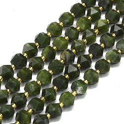 Natural Chinese Southern Jade  Beads Strands, Faceted, Octagonal, 9~10.5x9~10.5x7.5~8.5mm, Hole: 1mm, about 36~40pcs/strand, 39~39.5cm(G-I376-A49-01)